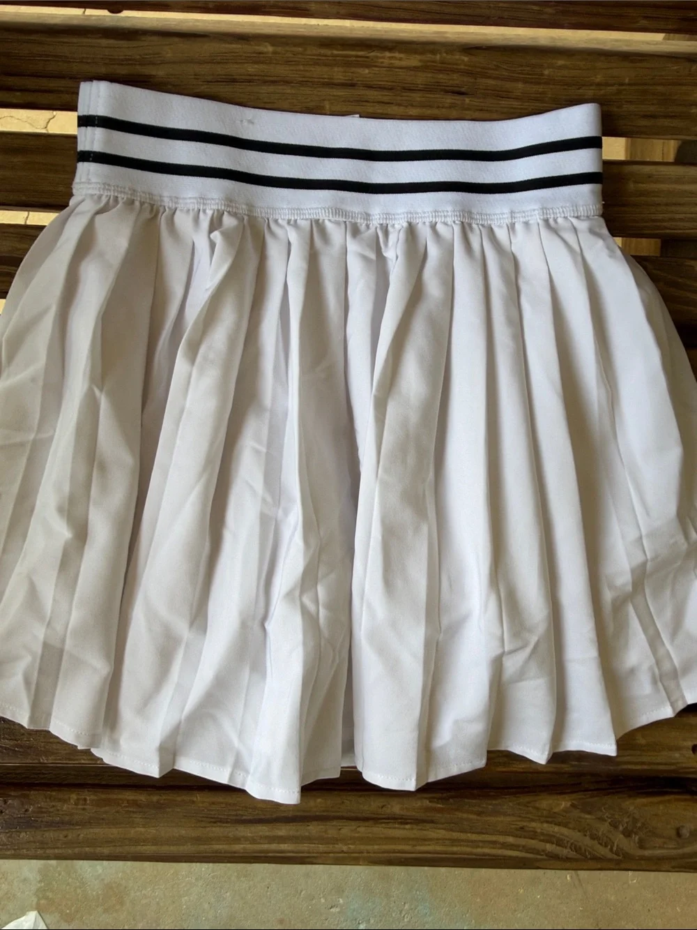 Justice White Pleated Skater Skirt with Black-Trim Waistband